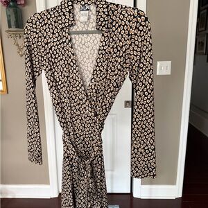 Diane Von Furstenberg Black Dress with Tan Spot Print